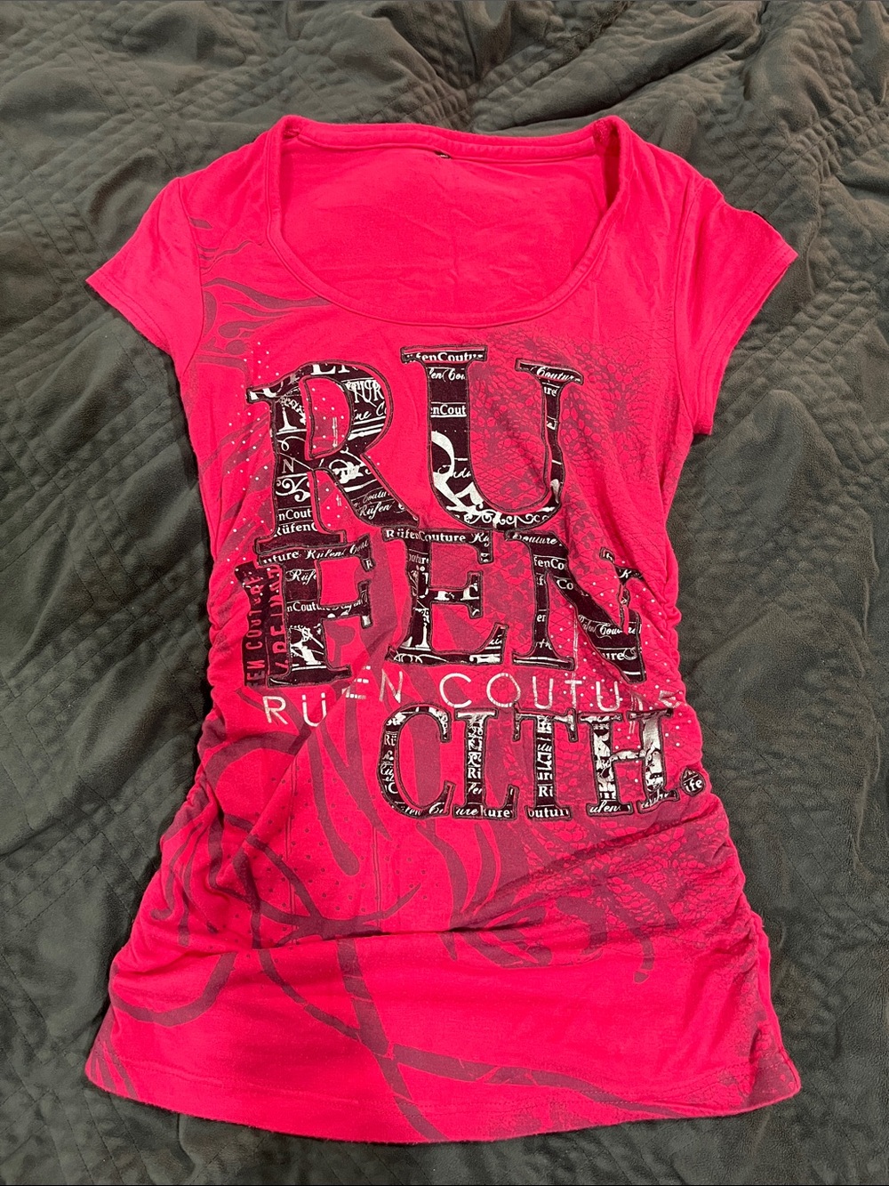 Ruffen Y2k Hot Pink Graphic Ruched Tee